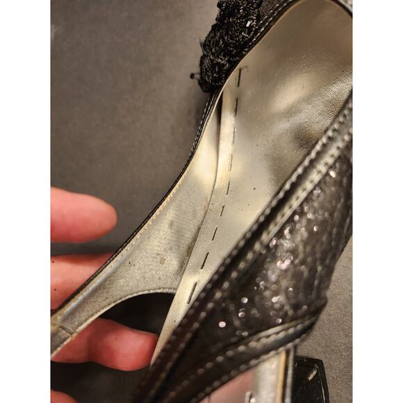 HIGHLIGHTS Glitter Embellished Slingback Pump Heels Womens 8 Charcoal Grey Black - Picture 4 of 12